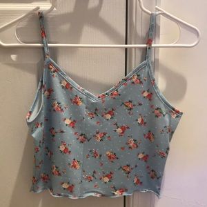 blue tank top with pink flowers